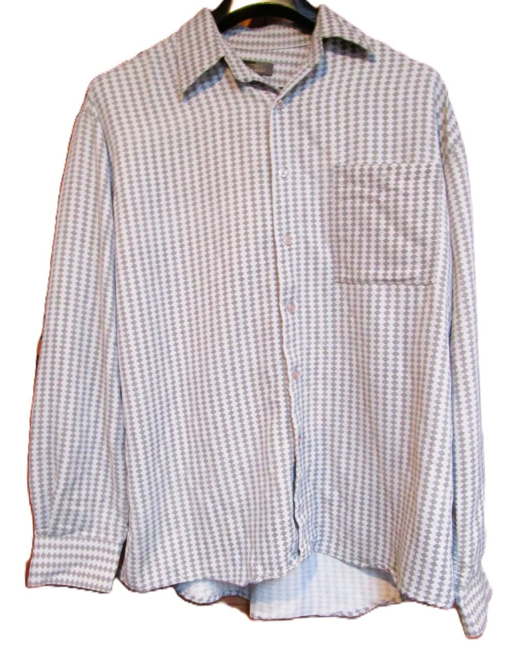 Urban Works Men’s Gray Button‑Down Shirt Size Large Black Diamond Pattern